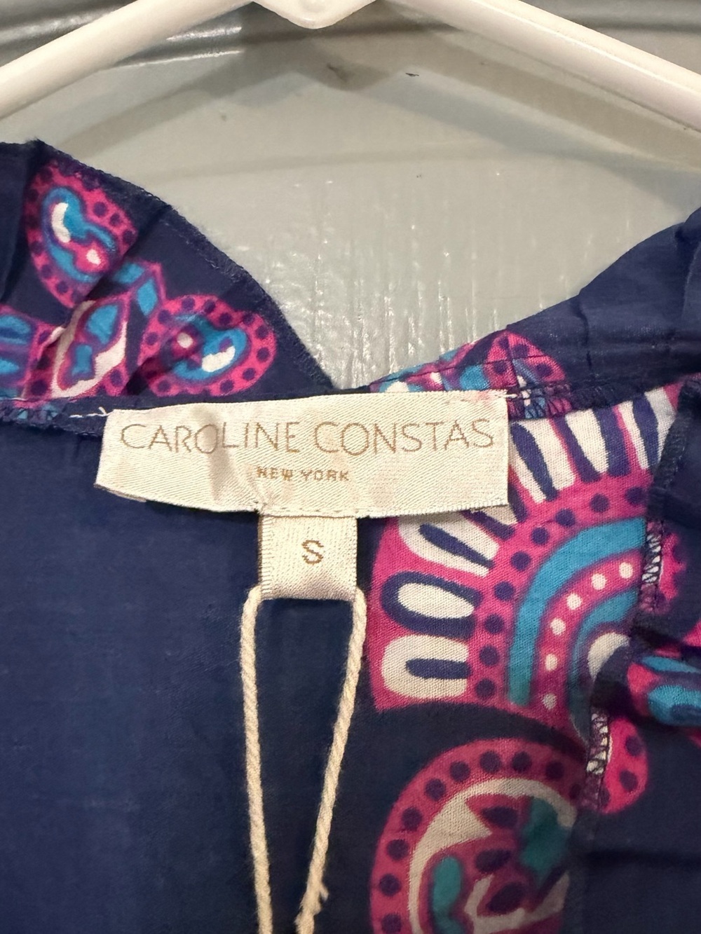 Caroline Constas Navy Dress with Pink & Teal Motif - Picture 2 of 9